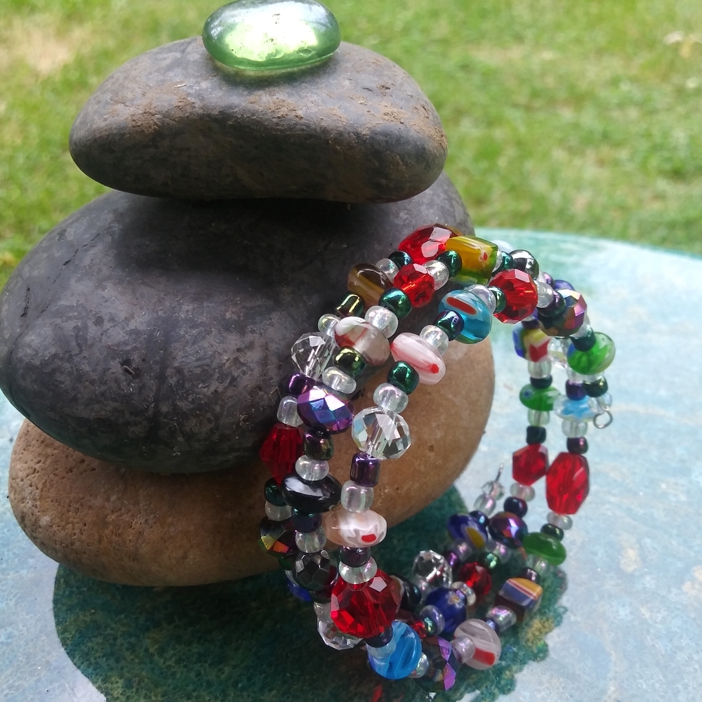 Christmas Candy Millefiori Glass Beaded Bracelet Gemstone Handmade - Picture 15 of 17